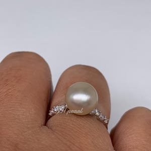 Natural White south sea pearl ring. S925 sterling silver ring. White Seawater pearl. -4
