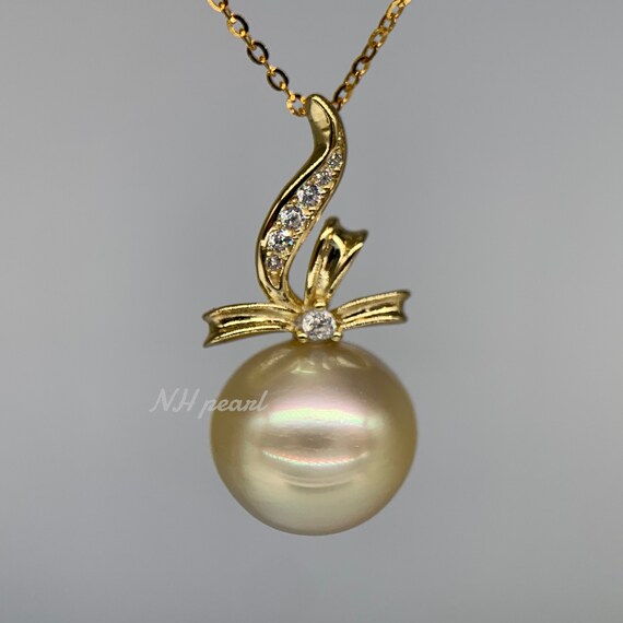 Golden South Sea Pearl Pendant: Sterling Silver Necklace, 12.5mm Pearl