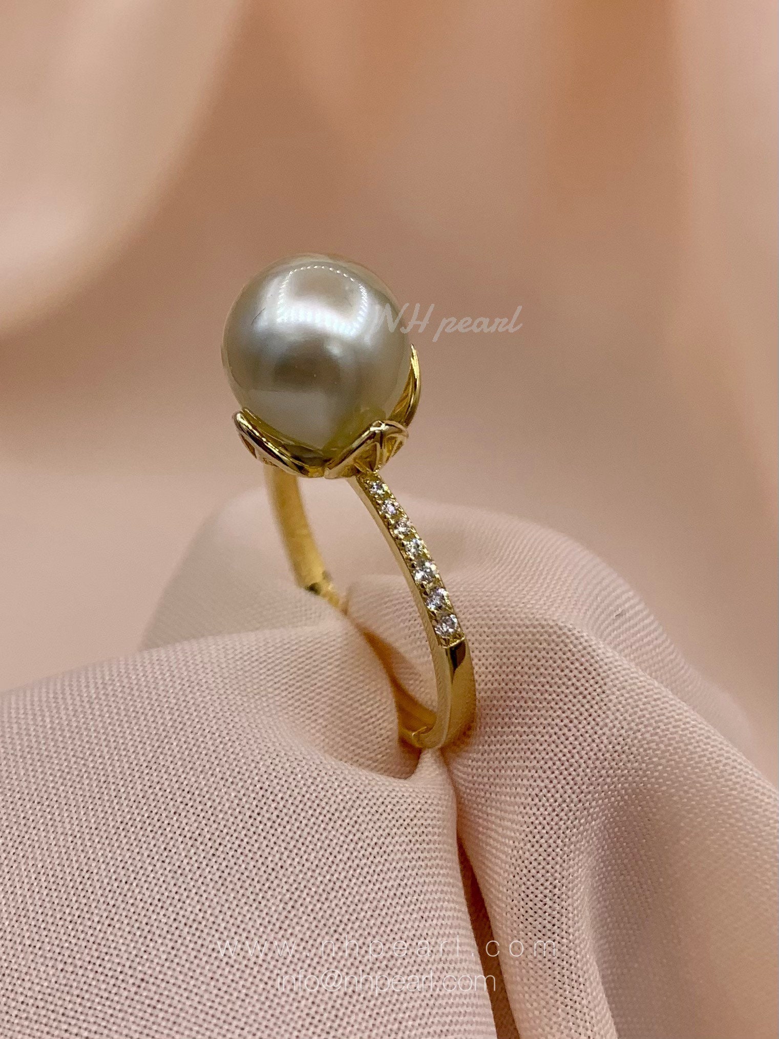 11-12MM NATURAL SOUTH SEA GENUINE Gold PEARL YELLOW ADJUSTABLE RING SIZE 8#  h 
