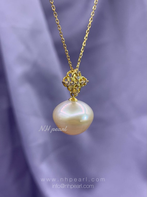 Gorgeous Natural Golden South Sea Pearl Pendant Set With S925
