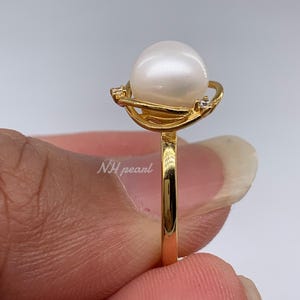 Anillo de perla de los mares del Sur: perla blanca de 7,5 mm, plata de ley bañada en oro imagen 7