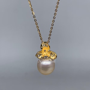 golden south sea pearl in s925 pendant necklace, 9mm gold seawater pearl, natural salt water pearl jewellery