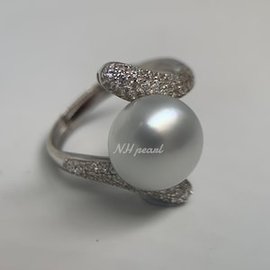 South Sea Pearl Ring: Sterling Silver Adjustable Band, 10.5mm White Pearl