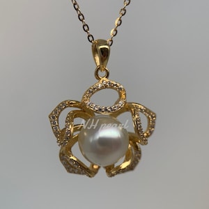 authentic gold  south sea pearl in s925 pendant necklace, 12mm natural salt water pearl jewellery