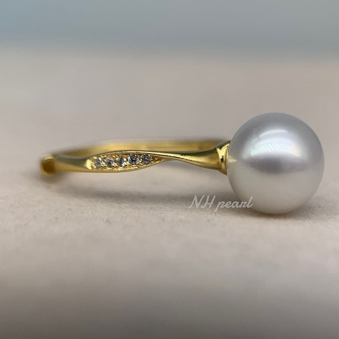 Anello In Argento 925°/°° Perla Piena Perlagione Bottone Nera 8½X9mm Misura Regolabile Da 51 A - Foto 6