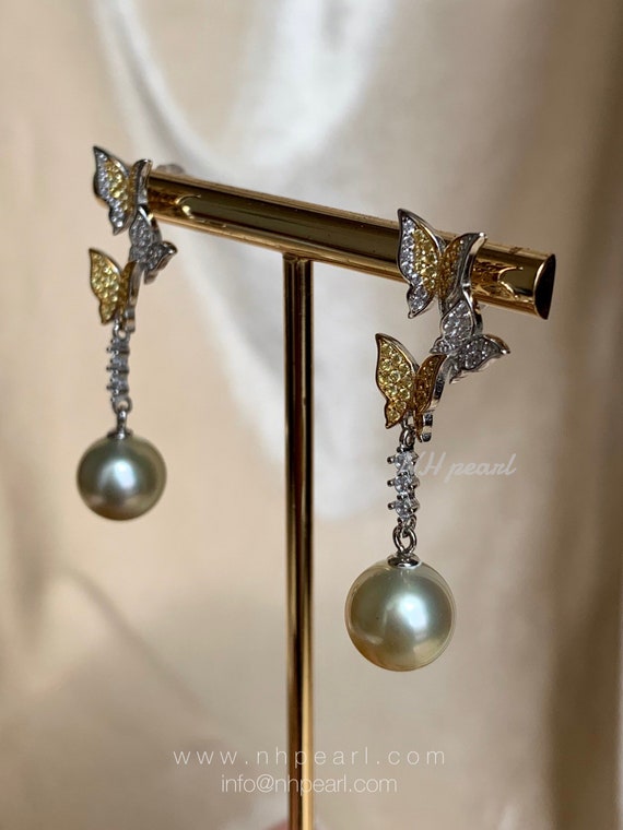 Details about / elegant 9-10mm south sea round white pearl earring 925s aijiang