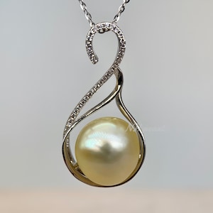 champagne south sea pearl with white gold plated pendant necklace
