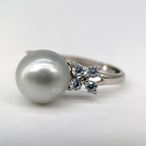 stunning white south sea pearl ring. S925 simple sterling silver ring. Seawater pearl. Natural pearl ring design -5