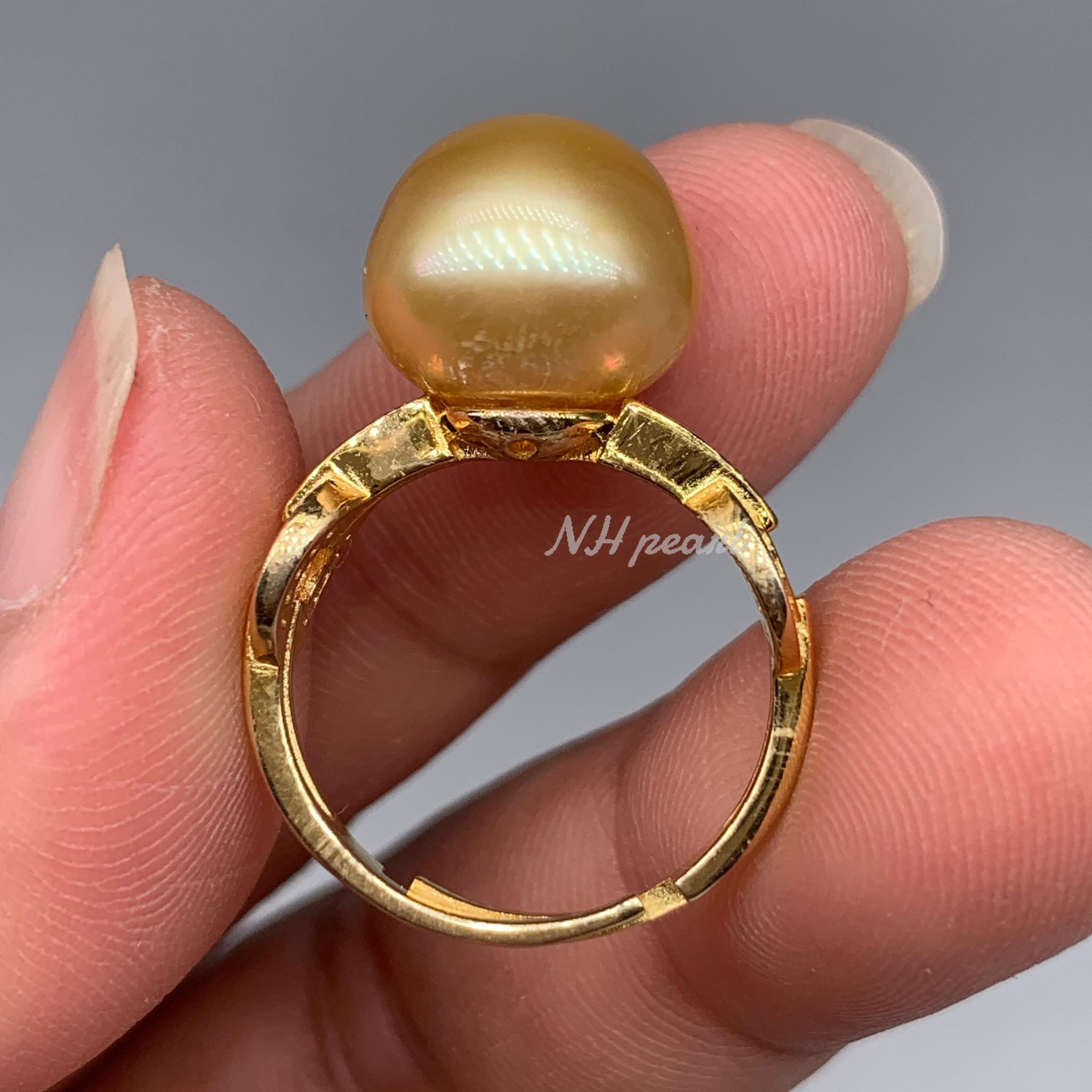 Champagne South Sea Pearl Ring: Gold S925 Sterling Silver, 12mm 