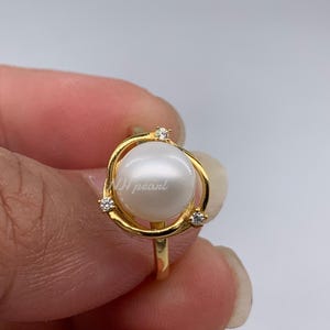 Anillo de perla de los mares del Sur: perla blanca de 7,5 mm, plata de ley bañada en oro imagen 6