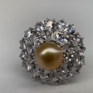 Genuine white south sea pearl ring. S925 sterling silver ring. White Seawater pearl.