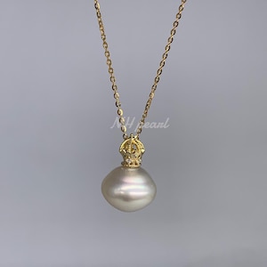 Gold south sea pearl neklace pendant gold with s925 sterling silver necklace setting. genuine sea water pearl pendant, natural color