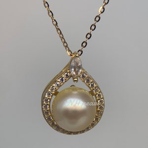 authentic huge golden south sea pearl in s925 pendant necklace, 9.5mm gold seawater pearl, natural salt water pearl jewellery