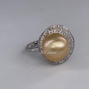 Anillo de perla de los mares del Sur bañado en oro blanco y plata de ley S925