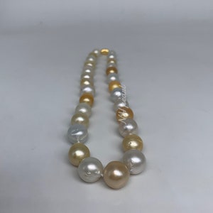 Genuine South Sea Pearl Necklace with s925 clasp, Seawater Pearl Necklace, mix color necklace -Gold