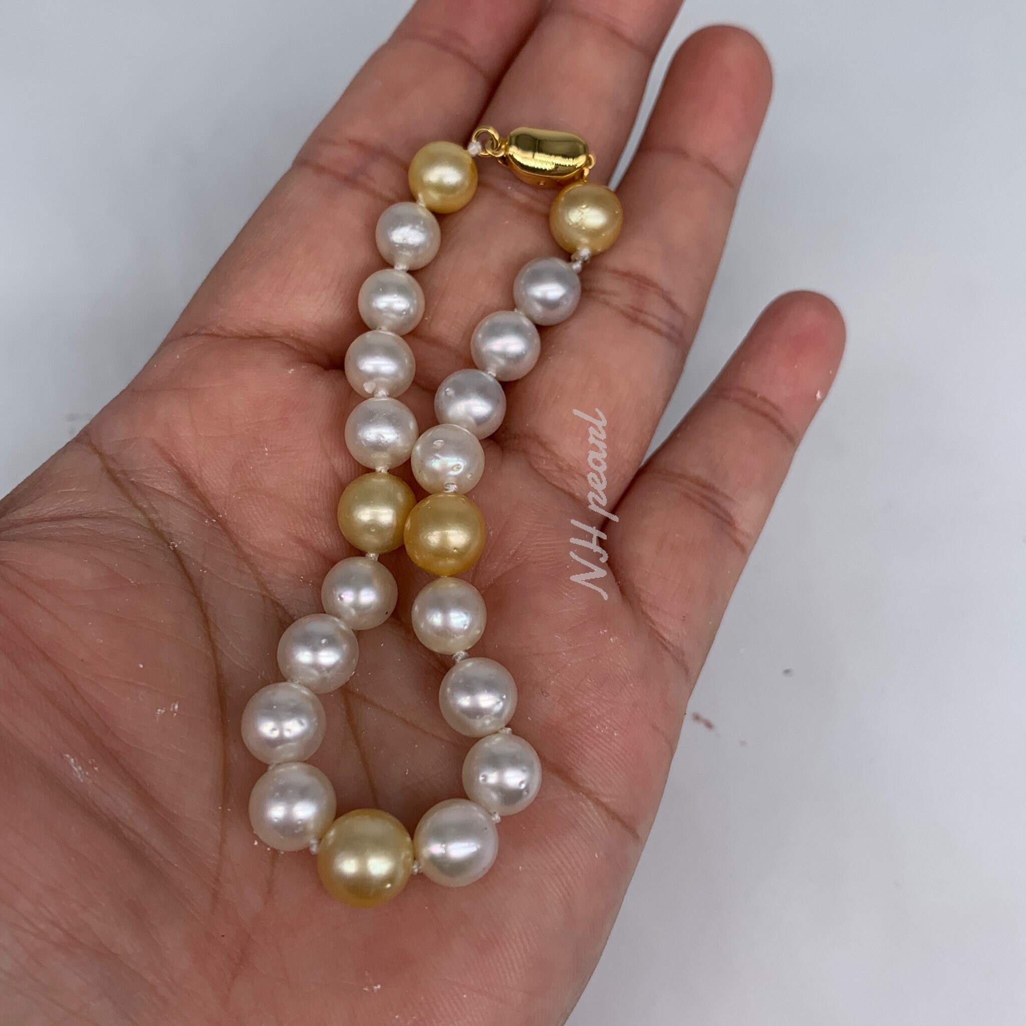 Bracciale 7.5-8 Pollici In Perle Bianche Dei Mari Del Sud Naturali – Chiusura Oro Giallo 14kt – Barocco
