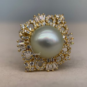 Golden south sea pearl with elegant S925 sterling silver ring setting