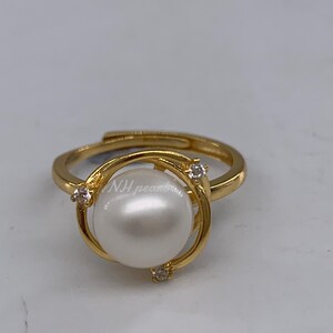 Anillo de perla de los mares del Sur: perla blanca de 7,5 mm, plata de ley bañada en oro imagen 8