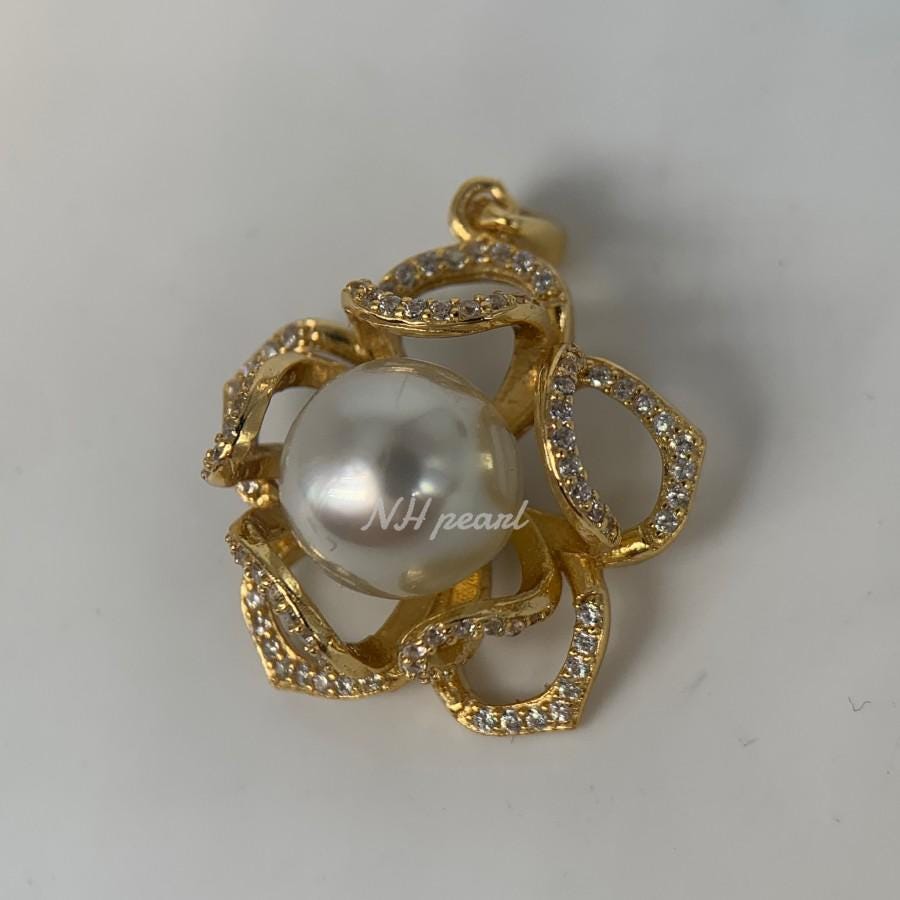 Pendentif En Argent 925 Avec Perle Des Mers Du Sud Dorée Naturelle - Fait Main, Neuf Avec étiquette