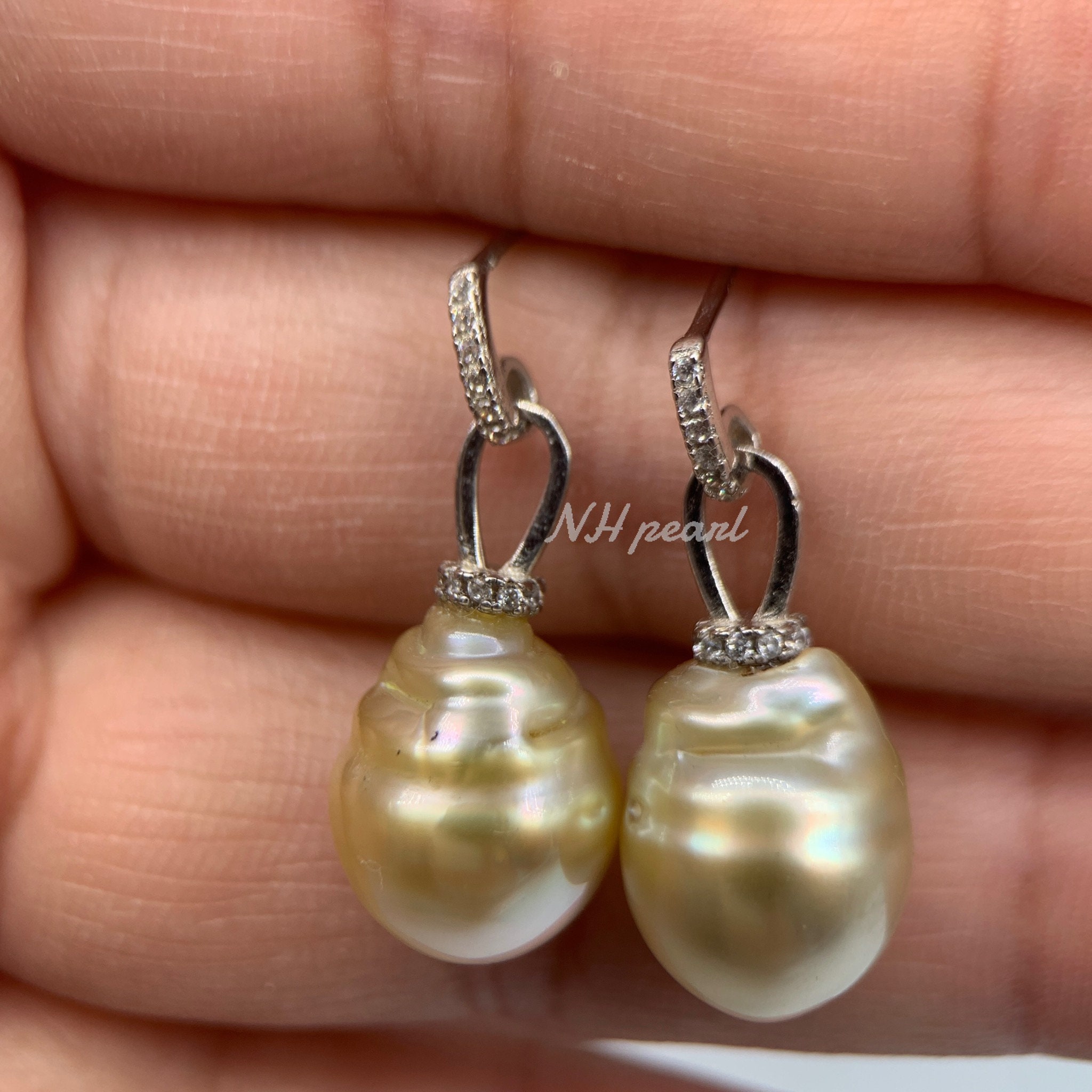 Orecchino A Bottone Con Perla Bianca Dei Mari Del Sud Da 10 Mm, Bianco Freddo Ad Alta Lucentezza - Foto 8