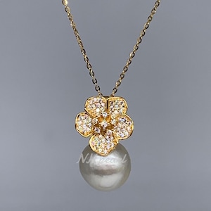 authentic golden south sea pearl in s925 pendant necklace, gold seawater pearl, natural salt water pearl jewellery. Round pearl