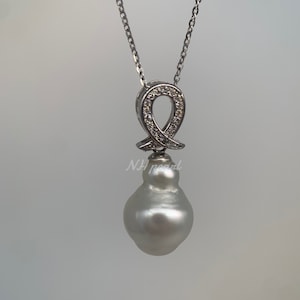 authentic silver south sea pearl in s925 pendant necklace, 11.5mm silver seawater pearl, natural salt water pearl jewellery
