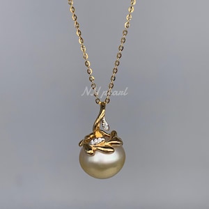 golden south sea pearl in s925 pendant necklace gold seawater pearl, natural salt water pearl jewellery