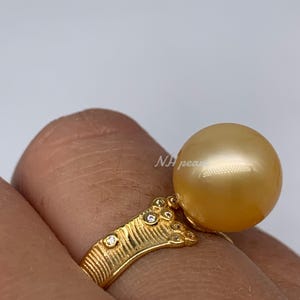 Golden South Sea Pearl Ring: S925 Sterling Silver, Adjustable