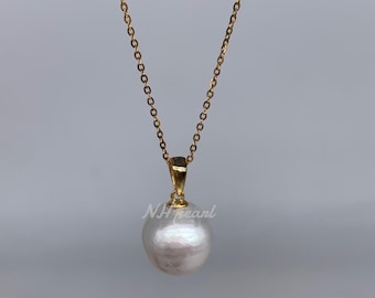 Collar de perlas barrocas de los Mares del Sur: colgante de plata de ley S925