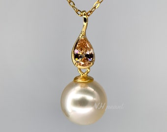 gorgeous natural golden south sea pearl pendant set with s925 silver setting, high quality and lustrous genuine pearl