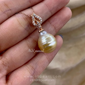 south sea pearl in s925 pendant necklace, 12mm champagne seawater pearl, natural salt water pearl jewellery