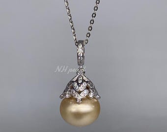 Collar con colgante de perla blanca del Mar del Sur en plata de ley S925, joyería para dama de honor