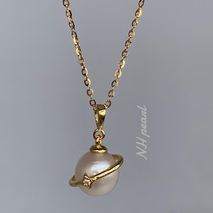Genuine south sea pearl pendant necklace, sea water pearl necklace, gold pearl, gold pendant s925