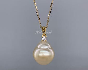 Collar de perlas doradas del Mar del Sur: colgante de plata S925, perla de agua de mar única