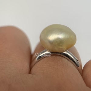 white south sea pearl with modern S925 sterling silver ring setting. Huge pearl -AJ