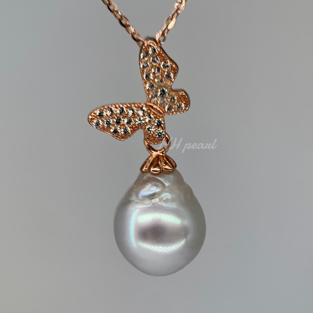 Baroque South Sea Pearl Necklace: Rose Gold S925 Pendant - Etsy