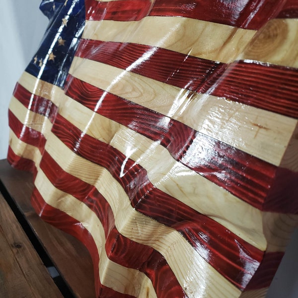 Wooden American Flag | Rustic Wavy American Flag | Wood Wall Art | Primitive Decor | Western Wall Decor | Bar Decor | Man Cave Signs
