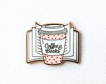 Coffee & Books Pin, Enamel Pin, Book Pin, Book Enamel Pin, Lapel Bin, Book Lover Gift, Books, pastel