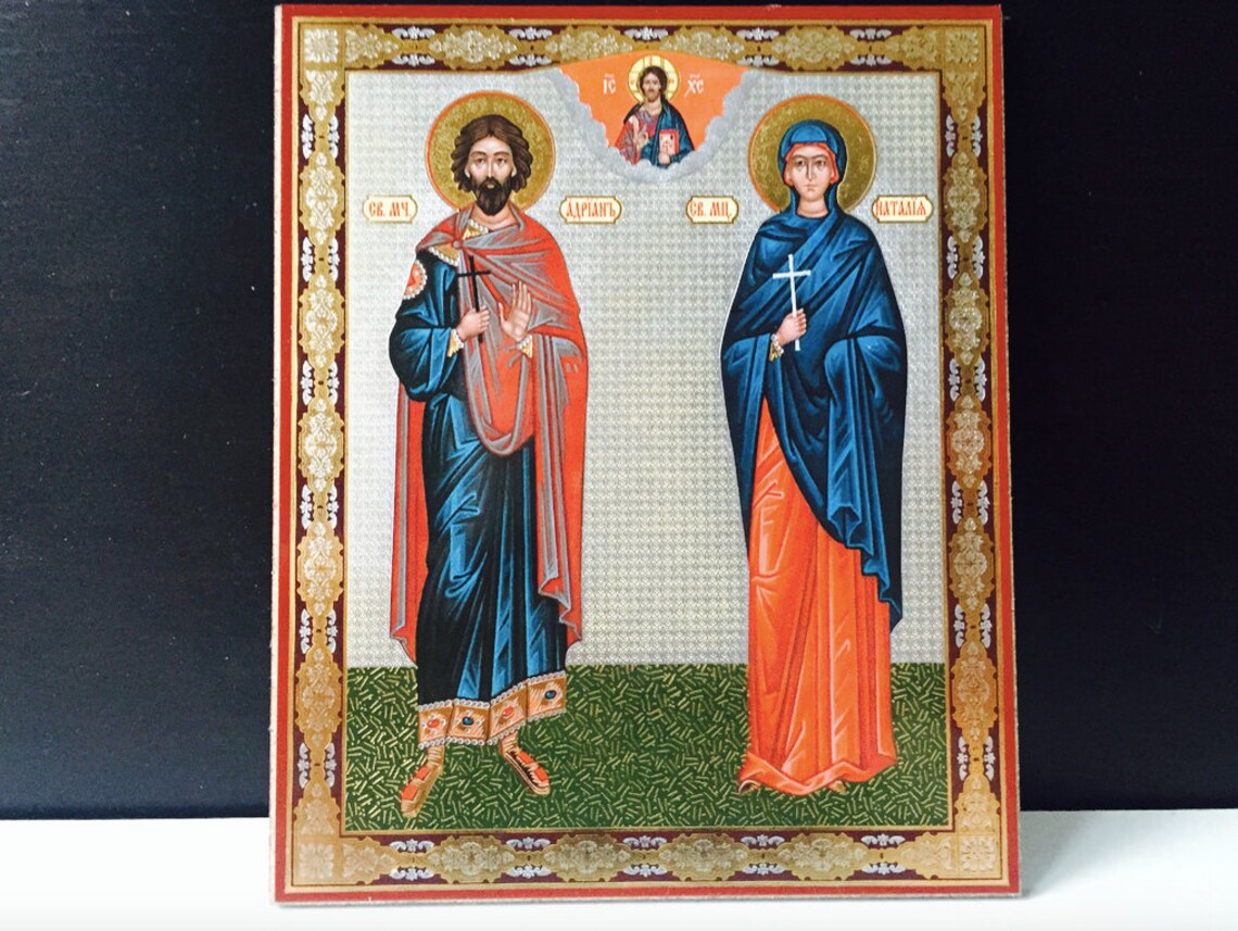 Saints Adrian and Natalia Mini Icon Gold Silver Foil Etsy