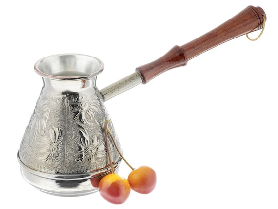 Coffee Pot Chamomile Capacity 400 ml Handmade by Artist Copper Turka ibrik jazzve with wooden handle Made in Russia