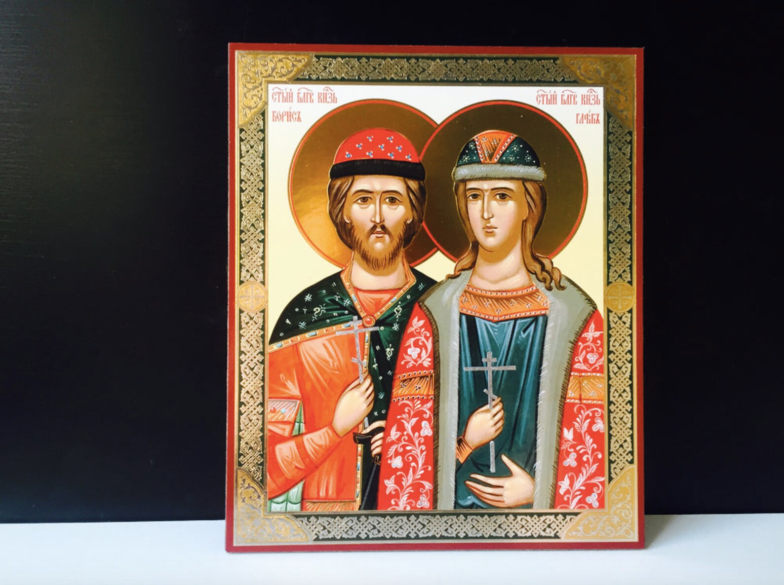 Saints Boris and Gleb Russian lithography icon on wooden Etsy