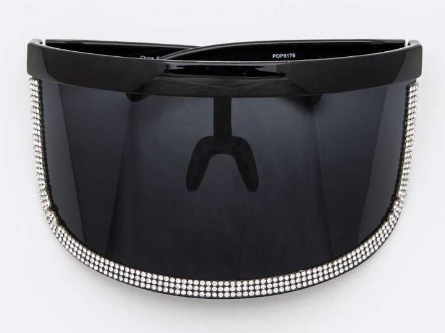 Chic Black Visor Sunglasses with Rhinestone Edge Amazon.com: willochra Flat Top tassel Sunglasses Rhinestone  main image 4