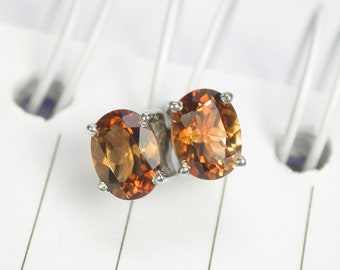 Pair 8 x 6 mm. Natural imperial topaz earring silver sterling. Genuine unheated.