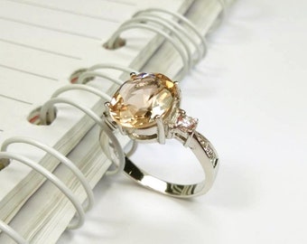 Imperial Topaz Ring: Sterling Silver, Sapphire Accent, Size 7 free resize