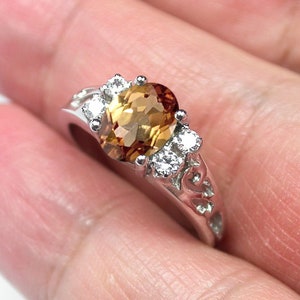 Natural Imperial Topaz Ring: Sterling Silver, White Sapphire Accents, US Size 7 free resize
