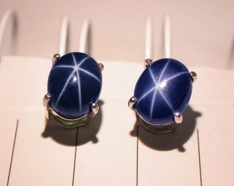 7.25 ct Natural blue star sapphire earring silver sterling.