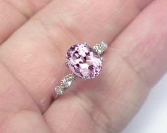 Rosa Kunzit Sterling Silber Ring - US Größe 17