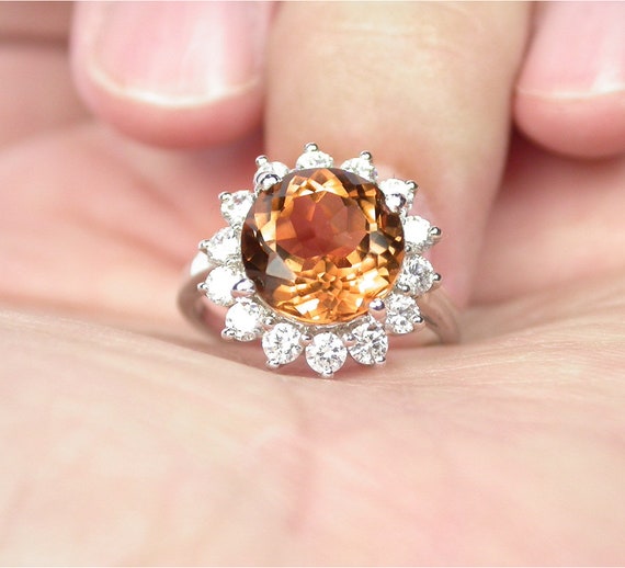 Natural 5.2 ct Imperial Topaz ring silver sterling. Free | Etsy