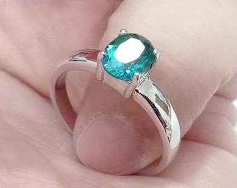 2.5 ct Natural Blue Green Topaz Ring, Sterling Silver Wedding Ring, US Size 7