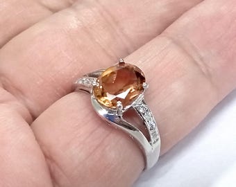 Imperial Topaz Ring: Sterling Silver, Sapphire Accent - US Size 7 (Free Resizeable